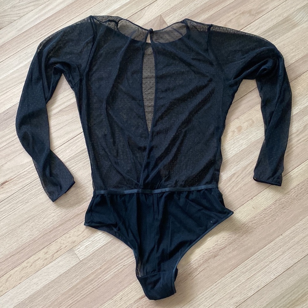 NWOT H&M Mesh Polka Dot Bodysuit long Sleeve with keyhole back - Picture 5 of 7